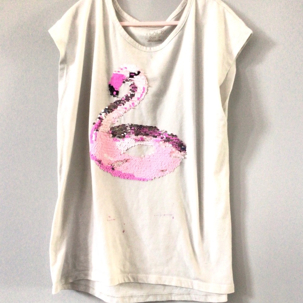 Childrens place white pink Sequin flamingo tee X/L